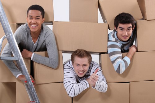 Commercial office furniture being prepared for transport